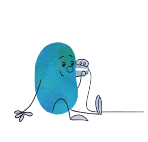 Image of a caring Beanbean listening in conversation over their cup-and-string telephone - representing the Confidant (INFJ) character class.