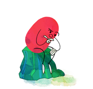 Image of a contemplative Beanbean sitting on a rock, deep in thought - representing the Blueprinter (INTJ) character class.