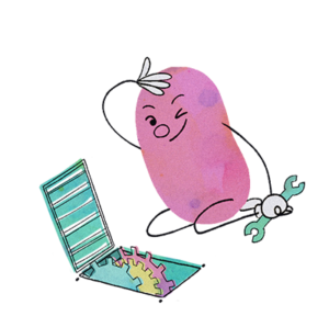 Image of a mechanic Beanbean kneeling with a wrench next to an open gearbox - representing the Pioneer (ISTP) character class.